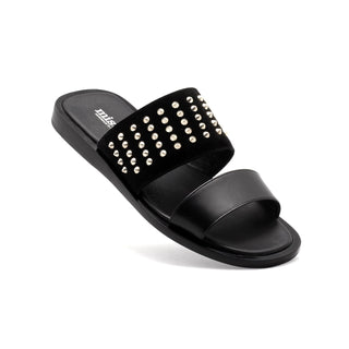 Mister 40693 Men's Shoes Black Suede / Calf-Skin Leather Slip-On Sandals (MIS1065)-AmbrogioShoes