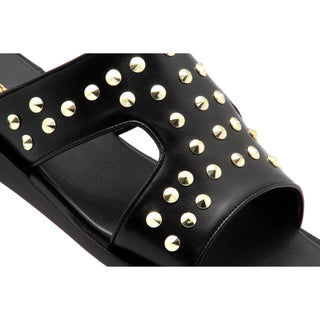 Mister 40694 Men's Shoes Black Calf-Skin Leather Slip-On Sandals (MIS1066)-AmbrogioShoes