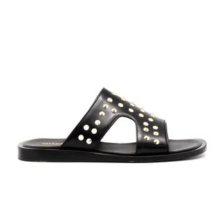 Mister 40694 Men's Shoes Black Calf-Skin Leather Slip-On Sandals (MIS1066)-AmbrogioShoes