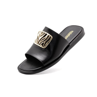 Mister 40695 Men's Shoes Black Calf-Skin Leather Slip-On Sandals (MIS1067)-AmbrogioShoes