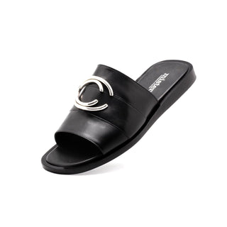 Mister 40697 Men's Shoes Black Calf-Skin Leather Slip-On Sandals (MIS1069)-AmbrogioShoes