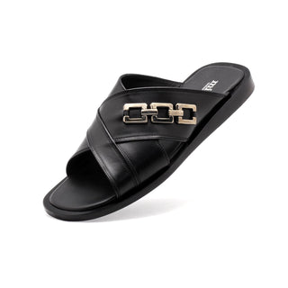 Mister 40698 Men's Shoes Black Calf-Skin Leather Slip-On Sandals (MIS1070)-AmbrogioShoes