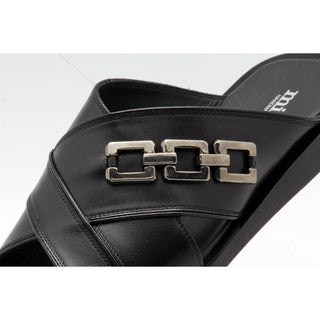 Mister 40698 Men's Shoes Black Calf-Skin Leather Slip-On Sandals (MIS1070)-AmbrogioShoes