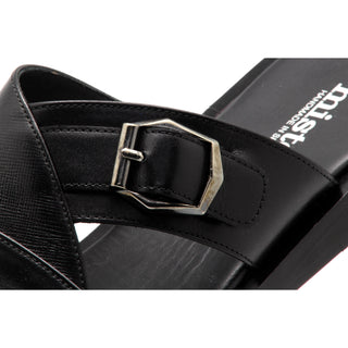 Mister 40700 Men's Shoes Black Texture Print / Calf-Skin Leather Slip-On Sandals (MIS1072)-AmbrogioShoes