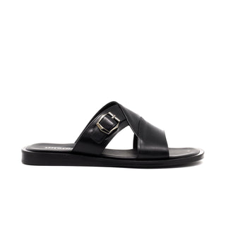 Mister 40700 Men's Shoes Black Texture Print / Calf-Skin Leather Slip-On Sandals (MIS1072)-AmbrogioShoes