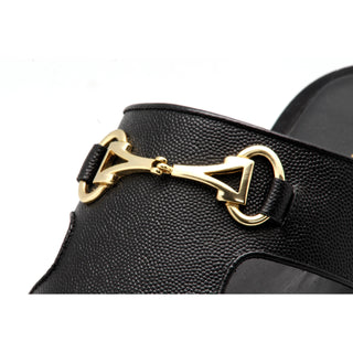 Mister 40702 Men's Shoes Black Pebbled Leather Slip-On Sandals (MIS1074)-AmbrogioShoes