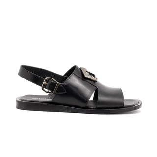 Mister 40704 Men's Shoes Black Calf-Skin Leather Slip-On Sandals (MIS1076)-AmbrogioShoes