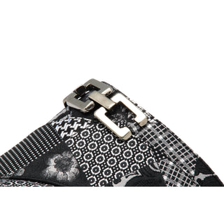 Mister 40770 Men's Shoes Black & White Jacquard Patchwork Fabric Horsebit Sandals (MIS1077)-AmbrogioShoes