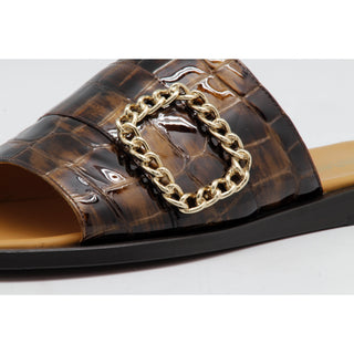 Mister 40776 Men's Shoes Marrone Brown Crocodile Print / Patent Leather Slip-On Sandals (MIS1083)-AmbrogioShoes
