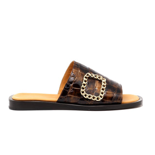 Mister 40776 Men's Shoes Marrone Brown Crocodile Print / Patent Leather Slip-On Sandals (MIS1083)-AmbrogioShoes