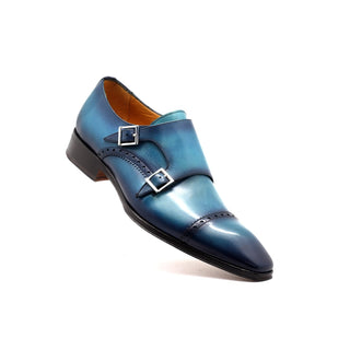 Mister 40838 Men's Shoes Azule Blue Calf-Skin Leather Monk-Straps Loafers (MIS1087)-AmbrogioShoes