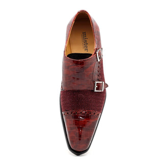 Mister 40852 Men's Shoes Red Crocodile Print / Suede / Patent Leather Monk-Straps Loafers (MIS1098)-AmbrogioShoes