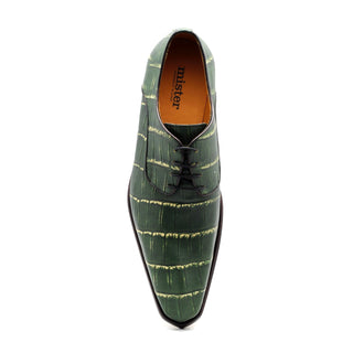 Mister 40861 Men's Shoes Green Crocodile Print / Calf-Skin Leather Derby Oxfords (MIS1103)-AmbrogioShoes