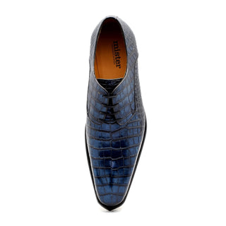 Mister 40863 Men's Shoes Azule Blue Crocodile Print / Calf-Skin Leather Derby Oxfords (MIS1105)-AmbrogioShoes