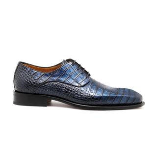 Mister 40863 Men's Shoes Azule Blue Crocodile Print / Calf-Skin Leather Derby Oxfords (MIS1105)-AmbrogioShoes