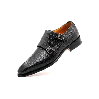 Mister 40865 Men's Shoes Antracite Black Crocodile Print / Calf-Skin Leather Monk-Straps Loafers (MIS1107)-AmbrogioShoes
