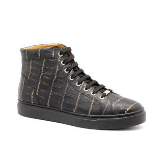 Mister 40870 Men's Shoes Black Crocodile Print / Calf-Skin Leather High-Top Sneakers (MIS1109)-AmbrogioShoes