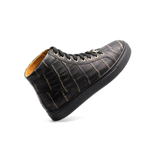 Mister 40870 Men's Shoes Black Crocodile Print / Calf-Skin Leather High-Top Sneakers (MIS1109)-AmbrogioShoes
