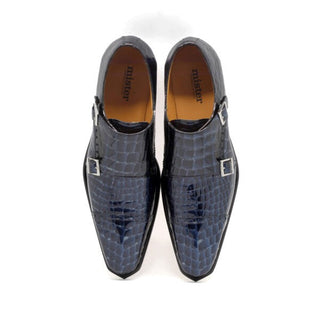 Mister Baga 40418 Men's Shoes Azure Blue Crocodile Print Leather Monk-Straps Loafers (MIS1123)-AmbrogioShoes