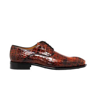 Mister Camos 39125 Men's Shoes Red Crocodile Print Leather Derby Oxfords (MIS1125)-AmbrogioShoes