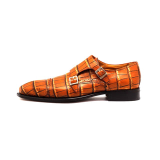 Mister Flix 40418 Men's Shoes Brown Crocodile Print Leather Monk-Straps Loafers (MIS1130)-AmbrogioShoes