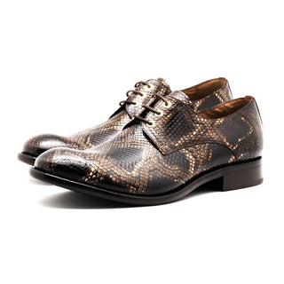 Mister Garin 40178 Men's Shoes Brown Snake Print Leather Derby Oxfords (MIS1133)-AmbrogioShoes