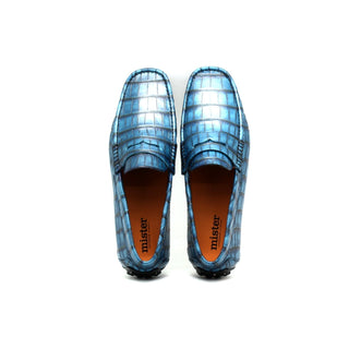 Mister Jerte 39824 Men's Shoes Blue Crocodile Print Leather Moccasin Driver Loafers (MIS1120)-AmbrogioShoes