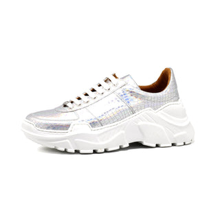 Mister Loza 39190 Men's Shoes White Crocodile Print Leather Sneakers (MIS1136)-AmbrogioShoes