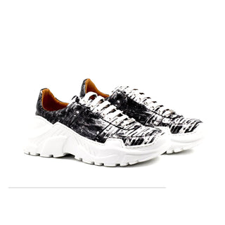 Mister Meco 39190 Men's Shoes Black Zebra Print Leather Sneakers (MIS1138)-AmbrogioShoes