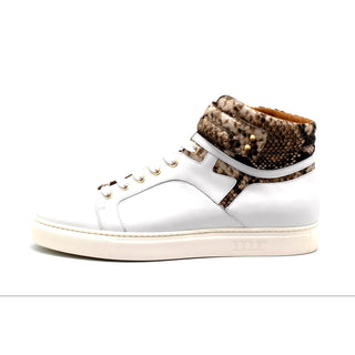 Mister Oria 40470 Men's Shoes Brown & White Texture Print Leather High-Top Sneakers (MIS1140)-AmbrogioShoes