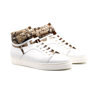 Mister Oria 40470 Men's Shoes Brown & White Texture Print Leather High-Top Sneakers (MIS1140)-AmbrogioShoes