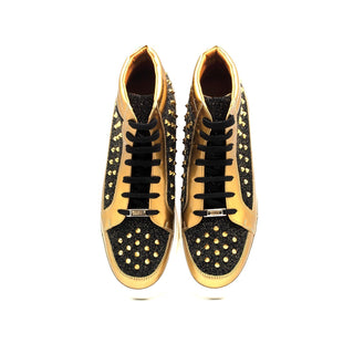 Mister Otaza 40466 Men's Shoes Black & Gold Patent Leather High-Top Sneakers (MIS1142)-AmbrogioShoes