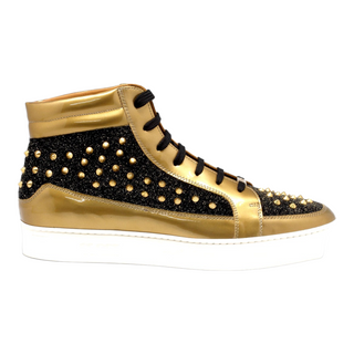 Mister Otaza 40466 Men's Shoes Black & Gold Patent Leather High-Top Sneakers (MIS1142)-AmbrogioShoes