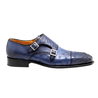 Mister Piles 40415 Men's Shoes Azure Blue Exotic Ostrich-Skin Monk-Straps Loafers (MIS1144)-AmbrogioShoes