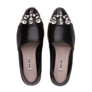 Miu Miu 5S9788-Y5A Women's Shoes Black Nappa Leather Slip-On Sandals (MIU1000)-AmbrogioShoes