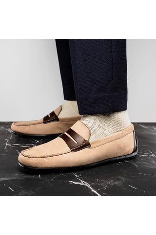 Monza Suede Driver - Bone & Chestnut-Dellamoda