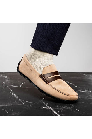 Monza Suede Driver - Bone & Chestnut-Dellamoda