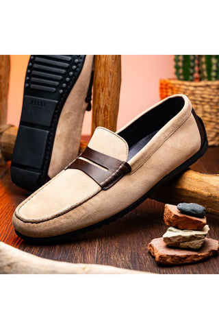Monza Suede Driver - Bone & Chestnut-Dellamoda