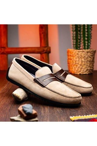 Monza Suede Driver - Bone & Chestnut-Dellamoda