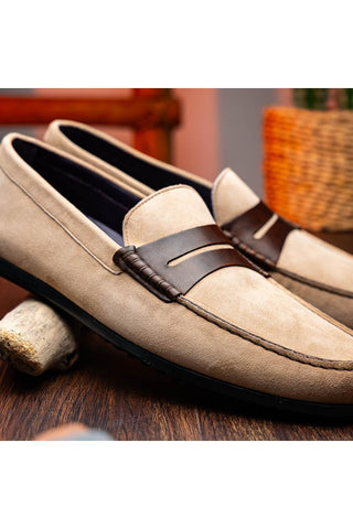 Monza Suede Driver - Bone & Chestnut-Dellamoda