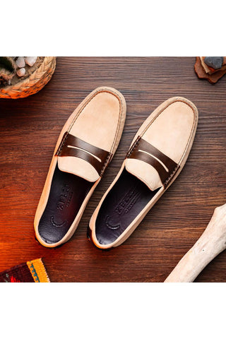 Monza Suede Driver - Bone & Chestnut-Dellamoda
