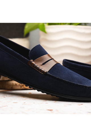 Monza Suede Driver - Navy & Chestnut-Dellamoda
