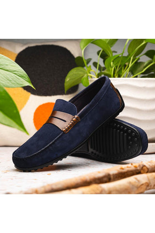 Monza Suede Driver - Navy & Chestnut-Dellamoda