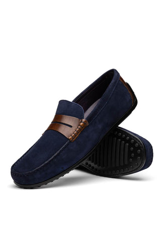 Monza Suede Driver - Navy & Chestnut-Dellamoda
