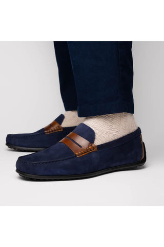 Monza Suede Driver - Navy & Chestnut-Dellamoda