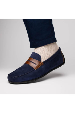 Monza Suede Driver - Navy & Chestnut-Dellamoda