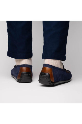 Monza Suede Driver - Navy & Chestnut-Dellamoda