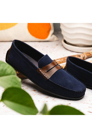 Monza Suede Driver - Navy & Chestnut-Dellamoda