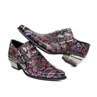 New Rock Acero Men's Shoes Red / Black / Purple America Vintage Flower Print Loafers M-7960-S6 (NR1140)-AmbrogioShoes