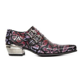 New Rock Acero Men's Shoes Red / Black / Purple America Vintage Flower Print Loafers M-7960-S6 (NR1140)-AmbrogioShoes